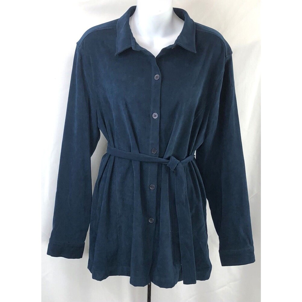 Vintage Norton McNaughton MicroSuede Top Shirt 14 Blue Belted Retro 70s Career